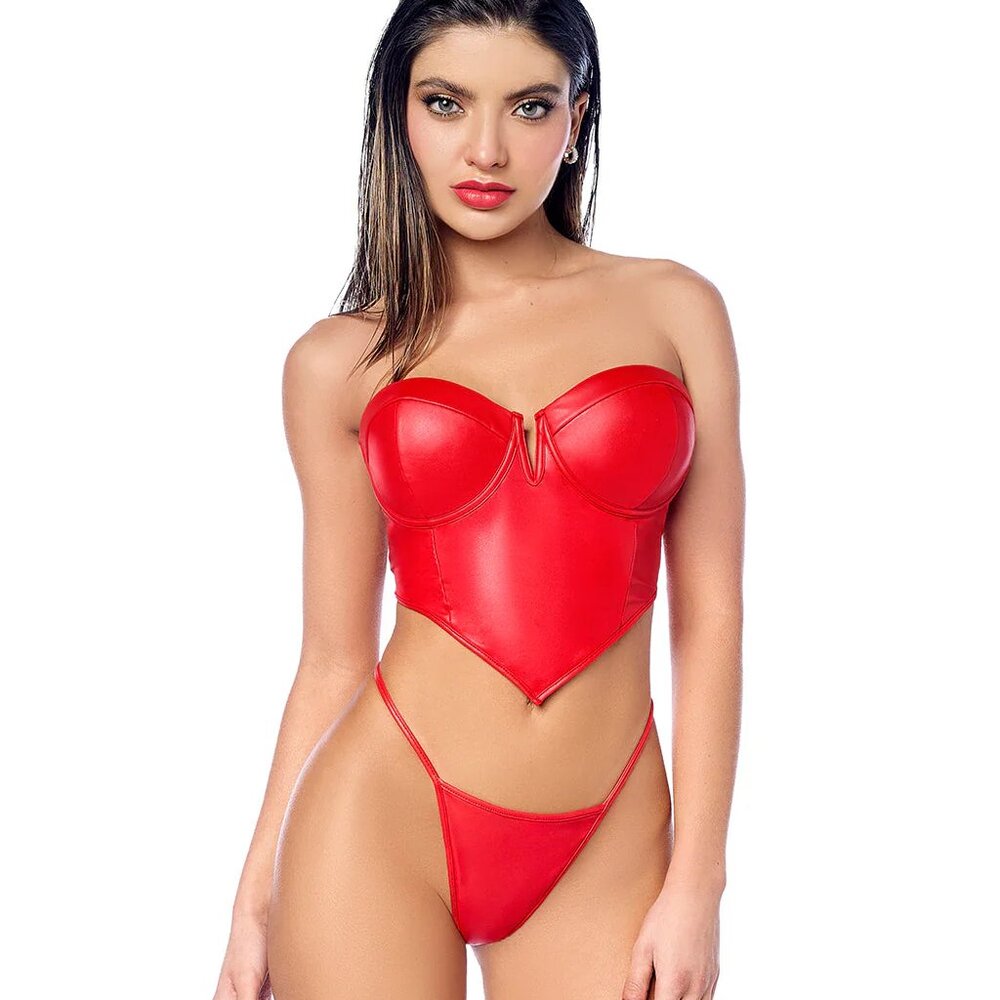Heart Shaped Faux Leather Bustier Set